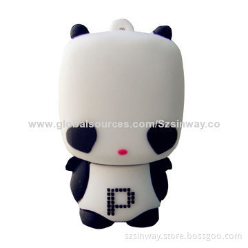 Rubber Panda Cartoon USB Flash Drive, 2 to 64GB Capacity Range